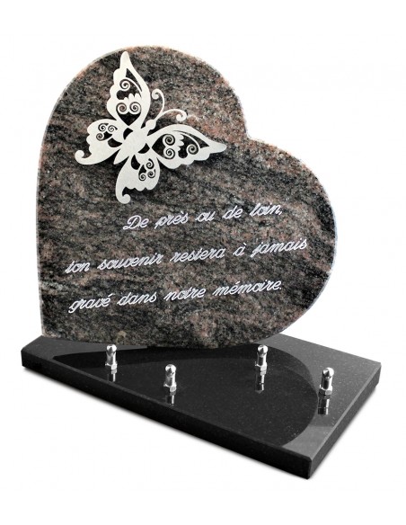 PLAQUE GRANIT COEUR  26X26CM DECOR INOX +TEXTE ARGENT