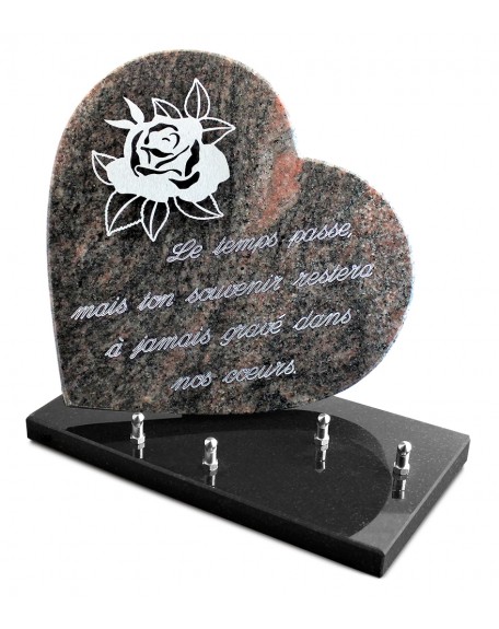 PLAQUE GRANIT COEUR  26X26CM DECOR INOX +TEXTE ARGENT