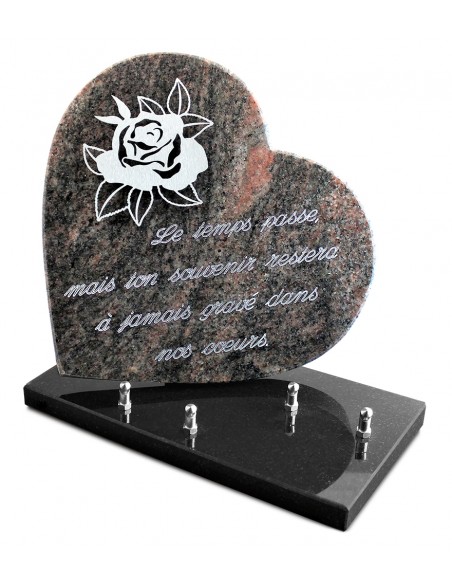 PLAQUE GRANIT COEUR  26X26CM DECOR INOX +TEXTE ARGENT