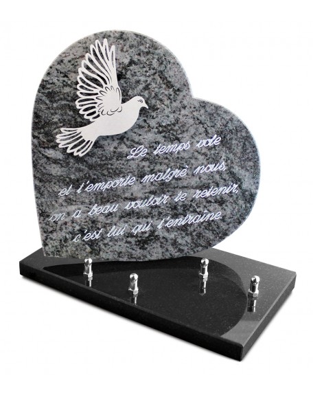 PLAQUE GRANIT COEUR  26X26CM DECOR INOX +TEXTE ARGENT