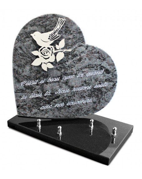 PLAQUE GRANIT COEUR  26X26CM DECOR INOX +TEXTE ARGENT