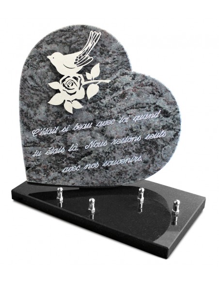 PLAQUE GRANIT COEUR  26X26CM DECOR INOX +TEXTE ARGENT