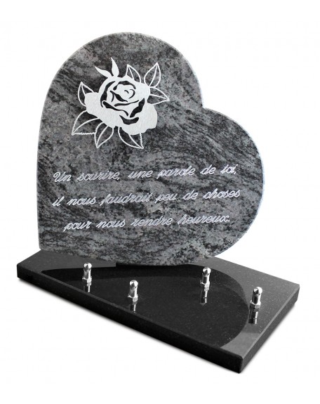 PLAQUE GRANIT COEUR  26X26CM DECOR INOX +TEXTE ARGENT