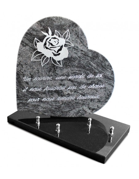 PLAQUE GRANIT COEUR  26X26CM DECOR INOX +TEXTE ARGENT