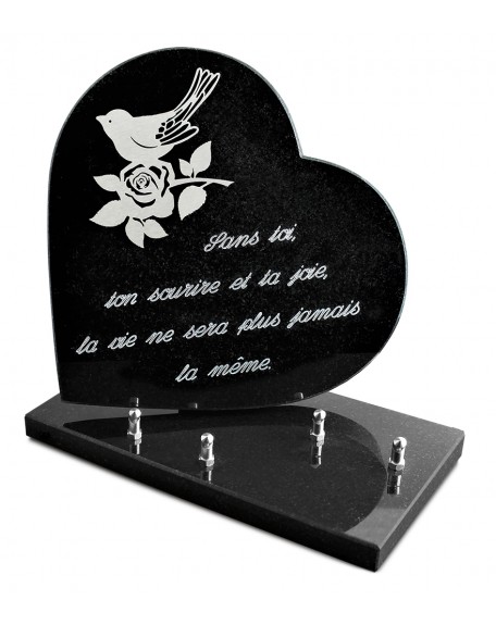 PLAQUE GRANIT COEUR  26X26CM DECOR INOX +TEXTE ARGENT