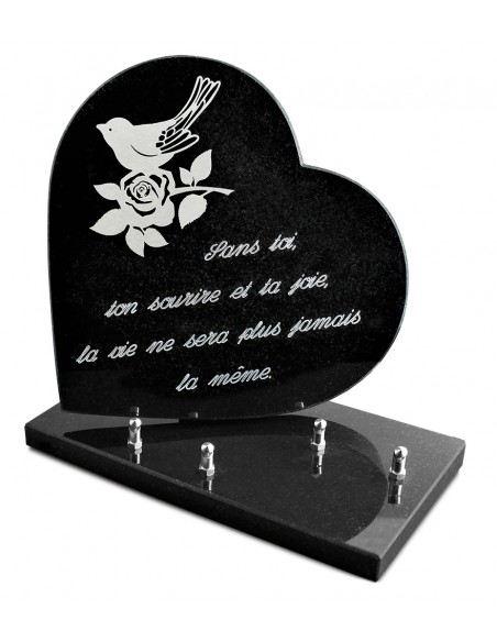 PLAQUE GRANIT COEUR  26X26CM DECOR INOX +TEXTE ARGENT