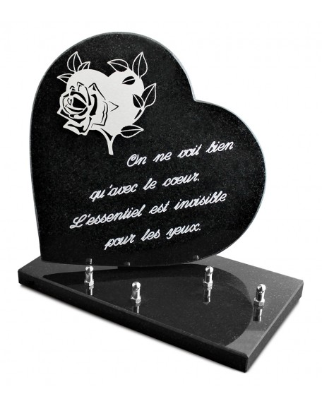 PLAQUE GRANIT COEUR  26X26CM DECOR INOX +TEXTE ARGENT