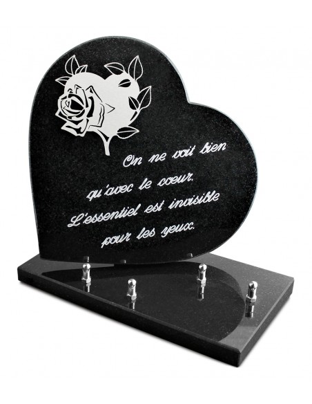 PLAQUE GRANIT COEUR  26X26CM DECOR INOX +TEXTE ARGENT