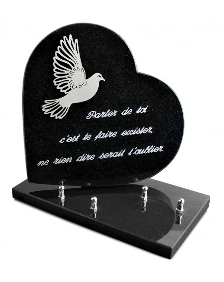 PLAQUE GRANIT COEUR  26X26CM DECOR INOX +TEXTE ARGENT