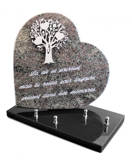 PLAQUE GRANIT COEUR  26X26CM DECOR INOX +TEXTE ARGENT