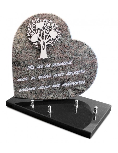PLAQUE GRANIT COEUR  26X26CM DECOR INOX +TEXTE ARGENT