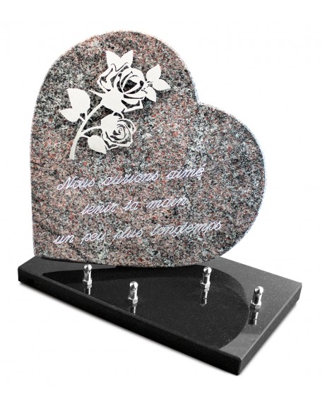 PLAQUE GRANIT COEUR  26X26CM DECOR INOX +TEXTE ARGENT