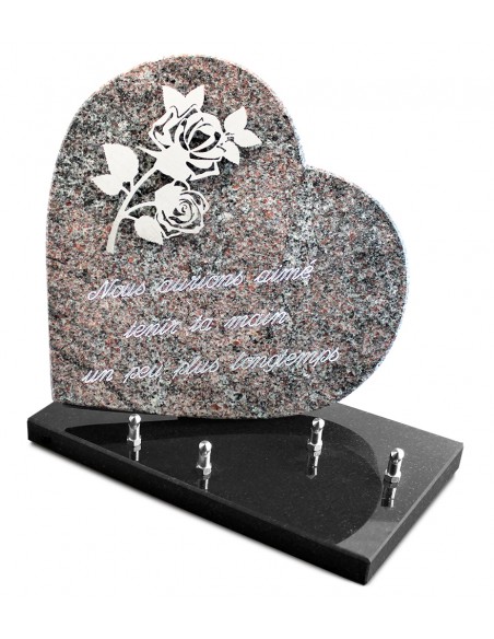 PLAQUE GRANIT COEUR  26X26CM DECOR INOX +TEXTE ARGENT