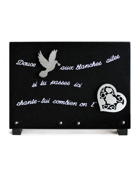 PLAQUE GRANIT NOIR 25X35CM MOTIF INOX+TEXTE ARGENTE