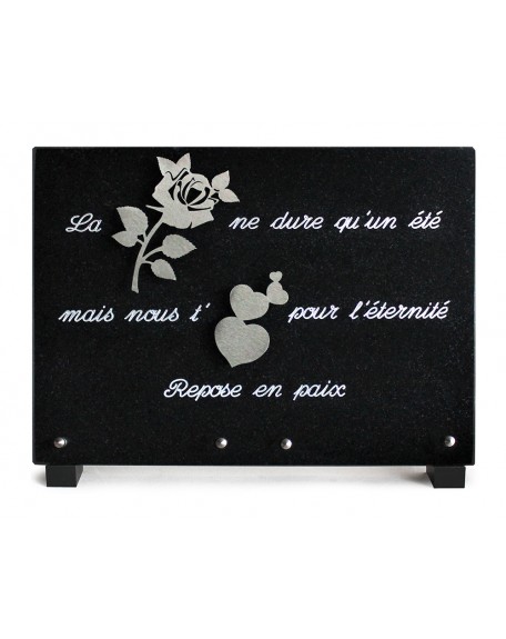 PLAQUE GRANIT NOIR 25X35CM MOTIF INOX+TEXTE ARGENTE