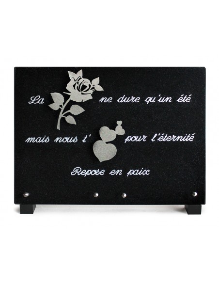PLAQUE GRANIT NOIR 25X35CM MOTIF INOX+TEXTE ARGENTE