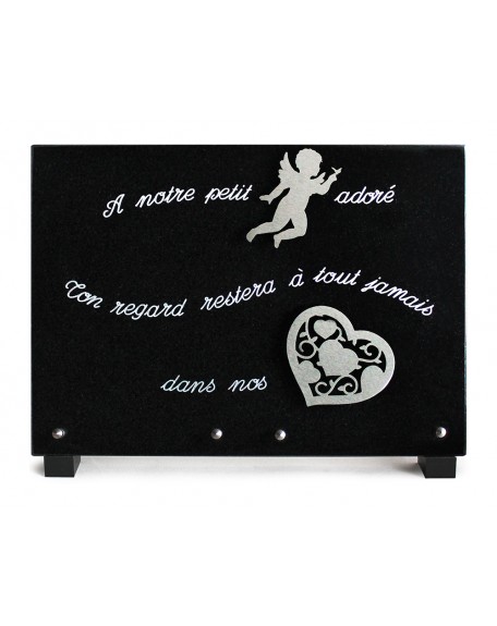 PLAQUE GRANIT NOIR 25X35CM MOTIF INOX+TEXTE ARGENTE