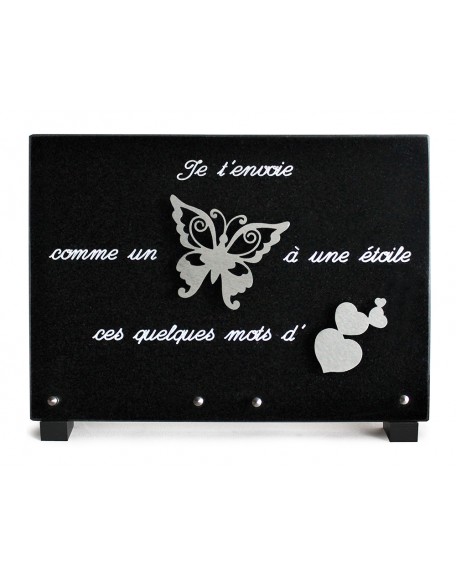 PLAQUE GRANIT NOIR 25X35CM MOTIF INOX+TEXTE ARGENTE