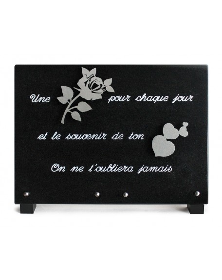 PLAQUE GRANIT NOIR 25X35CM MOTIF INOX+TEXTE ARGENTE