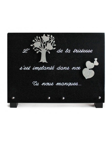 PLAQUE GRANIT NOIR 25X35CM MOTIF INOX+TEXTE ARGENTE