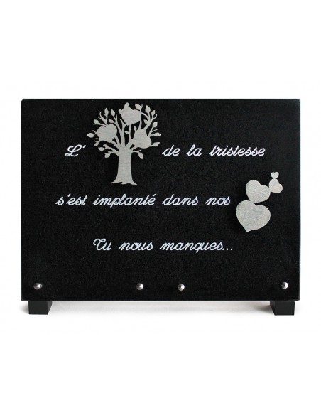 PLAQUE GRANIT NOIR 25X35CM MOTIF INOX+TEXTE ARGENTE