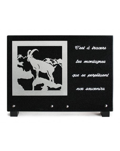 PLAQUE GRANIT NOIR 25X35CM DECOR INOX +TEXTE ARGENTE