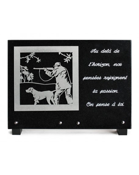 PLAQUE GRANIT NOIR 25X35CM DECOR INOX +TEXTE ARGENTE