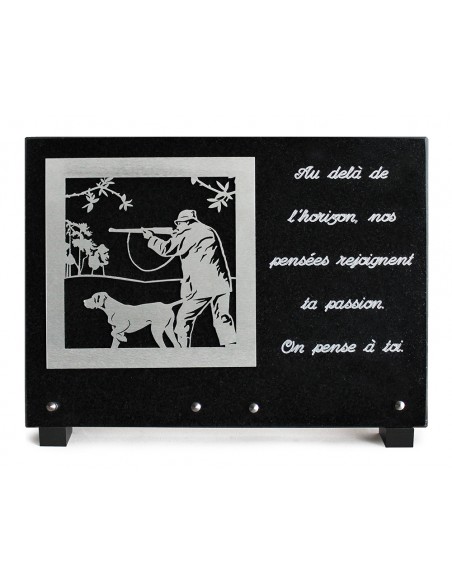 PLAQUE GRANIT NOIR 25X35CM DECOR INOX +TEXTE ARGENTE