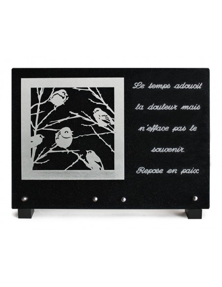 PLAQUE GRANIT NOIR 25X35CM DECOR INOX +TEXTE ARGENTE