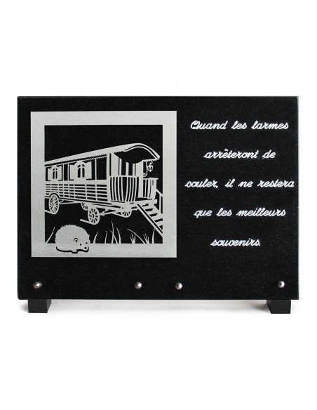 PLAQUE GRANIT NOIR 25X35CM DECOR INOX +TEXTE ARGENTE