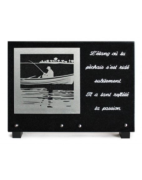 PLAQUE GRANIT NOIR 25X35CM DECOR INOX +TEXTE ARGENTE