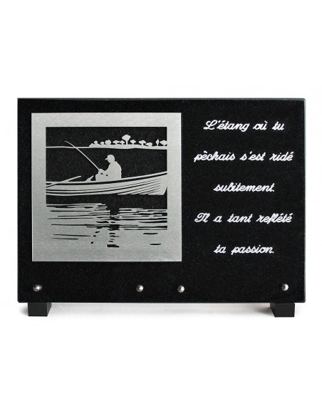 PLAQUE GRANIT NOIR 25X35CM DECOR INOX +TEXTE ARGENTE
