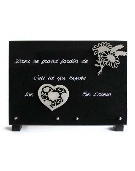 PLAQUE GRANIT NOIR 25X35CM MOTIF INOX+TEXTE ARGENTE