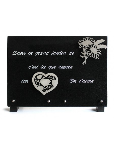 PLAQUE GRANIT NOIR 25X35CM MOTIF INOX+TEXTE ARGENTE