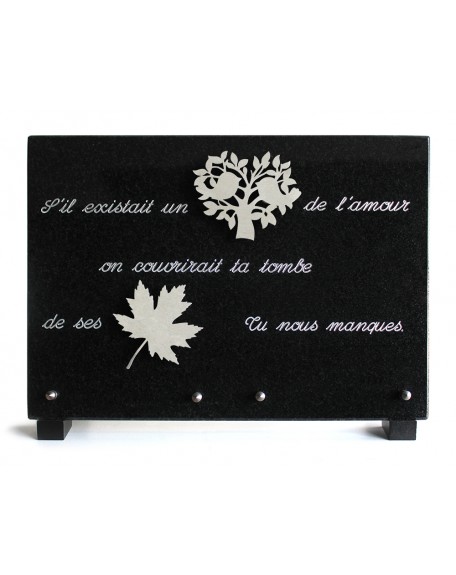 PLAQUE GRANIT NOIR 25X35CM MOTIF INOX+TEXTE ARGENTE