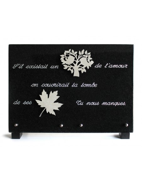 PLAQUE GRANIT NOIR 25X35CM MOTIF INOX+TEXTE ARGENTE