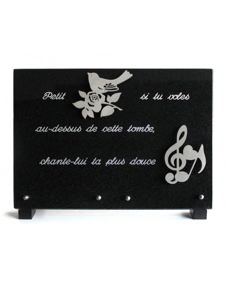 PLAQUE GRANIT NOIR 25X35CM MOTIF INOX+TEXTE ARGENTE