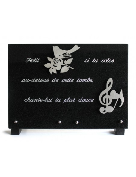 PLAQUE GRANIT NOIR 25X35CM MOTIF INOX+TEXTE ARGENTE