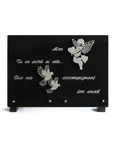 PLAQUE GRANIT NOIR 25X35CM MOTIF INOX+TEXTE ARGENTE