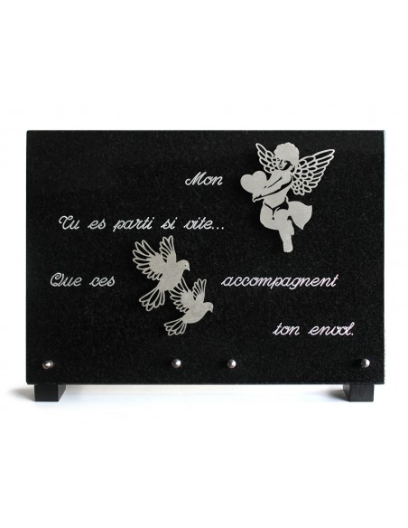PLAQUE GRANIT NOIR 25X35CM MOTIF INOX+TEXTE ARGENTE