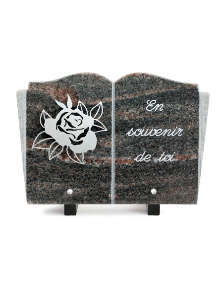 PLAQUE GRANIT LIVRE 20X30 INOX + TEXTE ARGENT