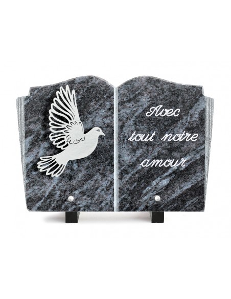 PLAQUE GRANIT LIVRE 20X30 INOX + TEXTE ARGENT
