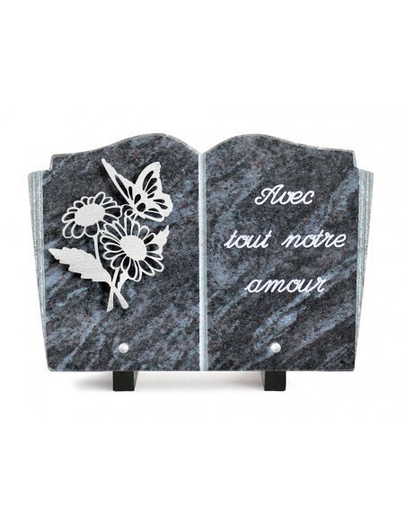 PLAQUE GRANIT LIVRE 20X30 INOX + TEXTE ARGENT