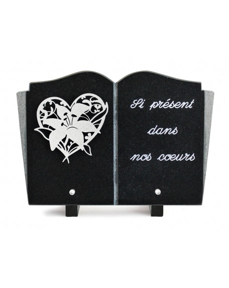 PLAQUE GRANIT LIVRE 20X30 INOX + TEXTE ARGENT