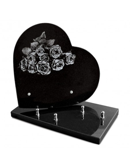 PLAQUE GRANIT COEUR 26X26 GRAVURE LASER - ROSES