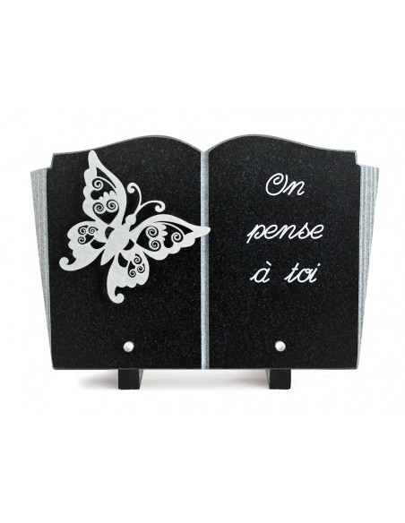 PLAQUE GRANIT LIVRE 20X30 INOX + TEXTE ARGENT