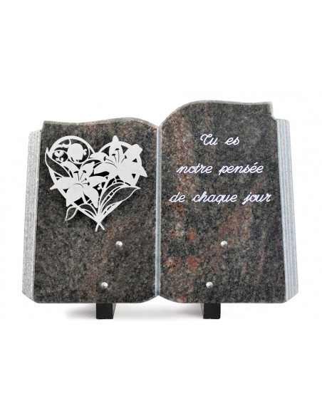 PLAQUE GRANIT LIVRE 25X35 INOX + TEXTE ARGENT