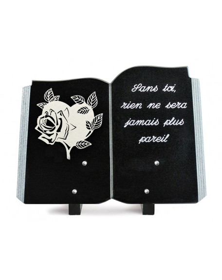 PLAQUE GRANIT LIVRE 25X35 INOX + TEXTE ARGENT