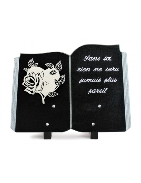 PLAQUE GRANIT LIVRE 25X35 INOX + TEXTE ARGENT