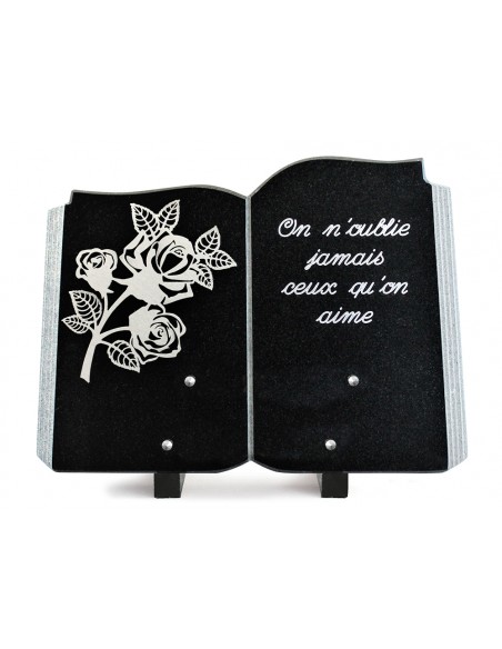 PLAQUE GRANIT LIVRE 25X35 INOX + TEXTE ARGENT